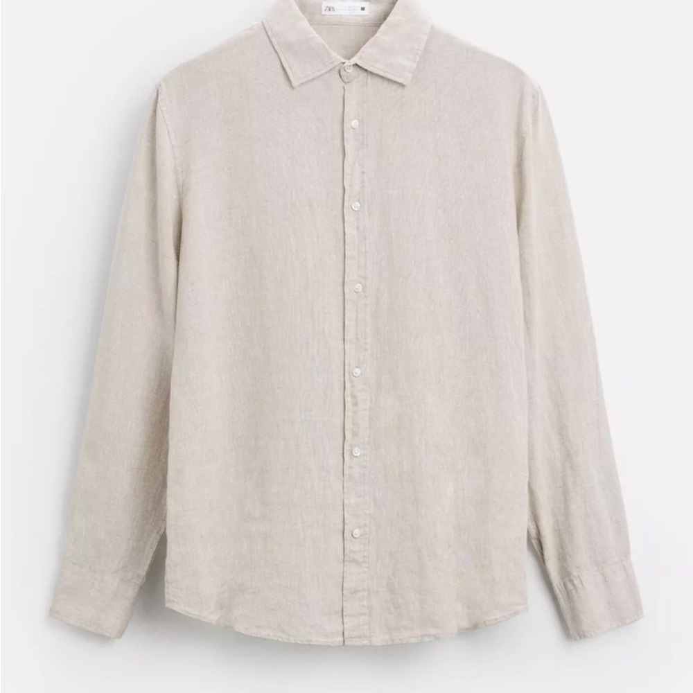 ZARA Men's Tan Linen Shirt